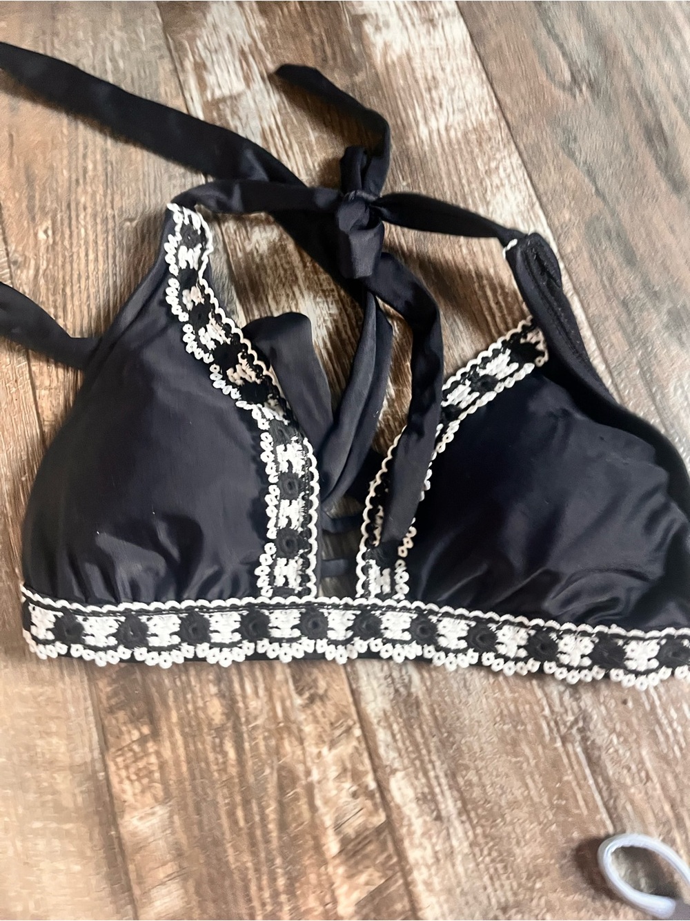 Target Black Bikini Top with White Crochet Trim